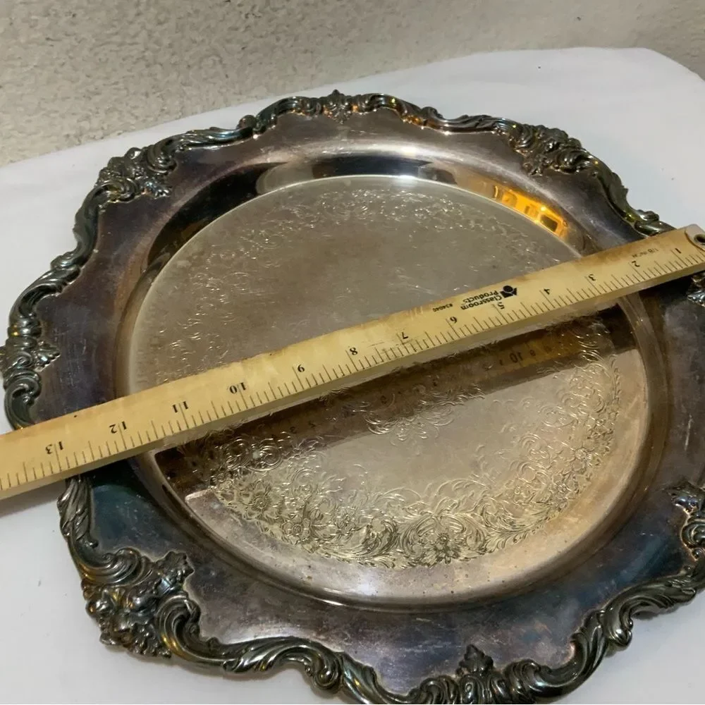 Webster Wilcox Round Silver Plate Serving Tray American Rose 5772 Intl Silver Co